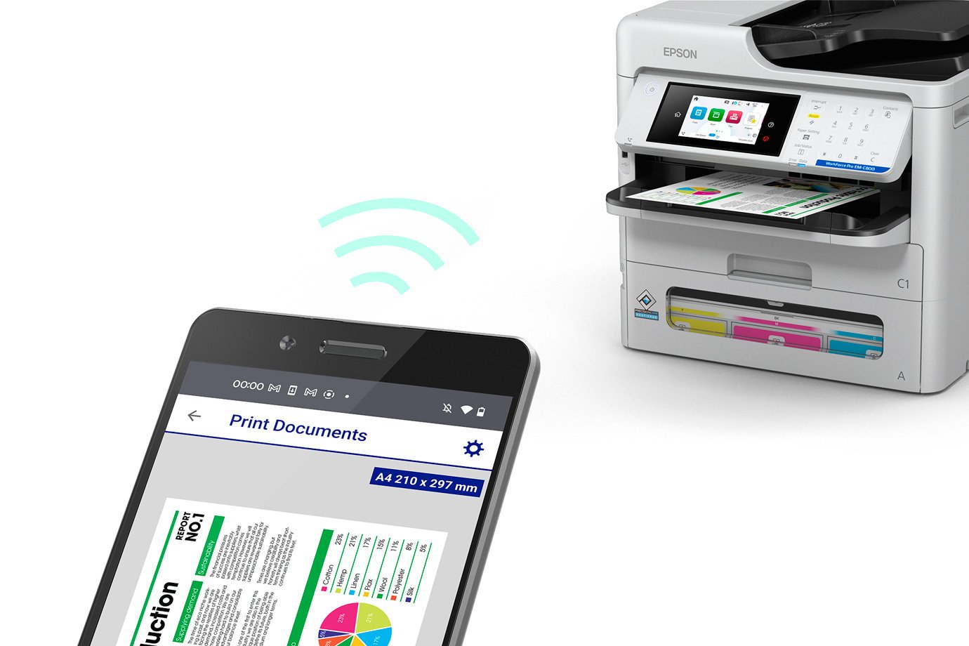Mobile printing options supported by the Epson WorkForce Pro EM-C800