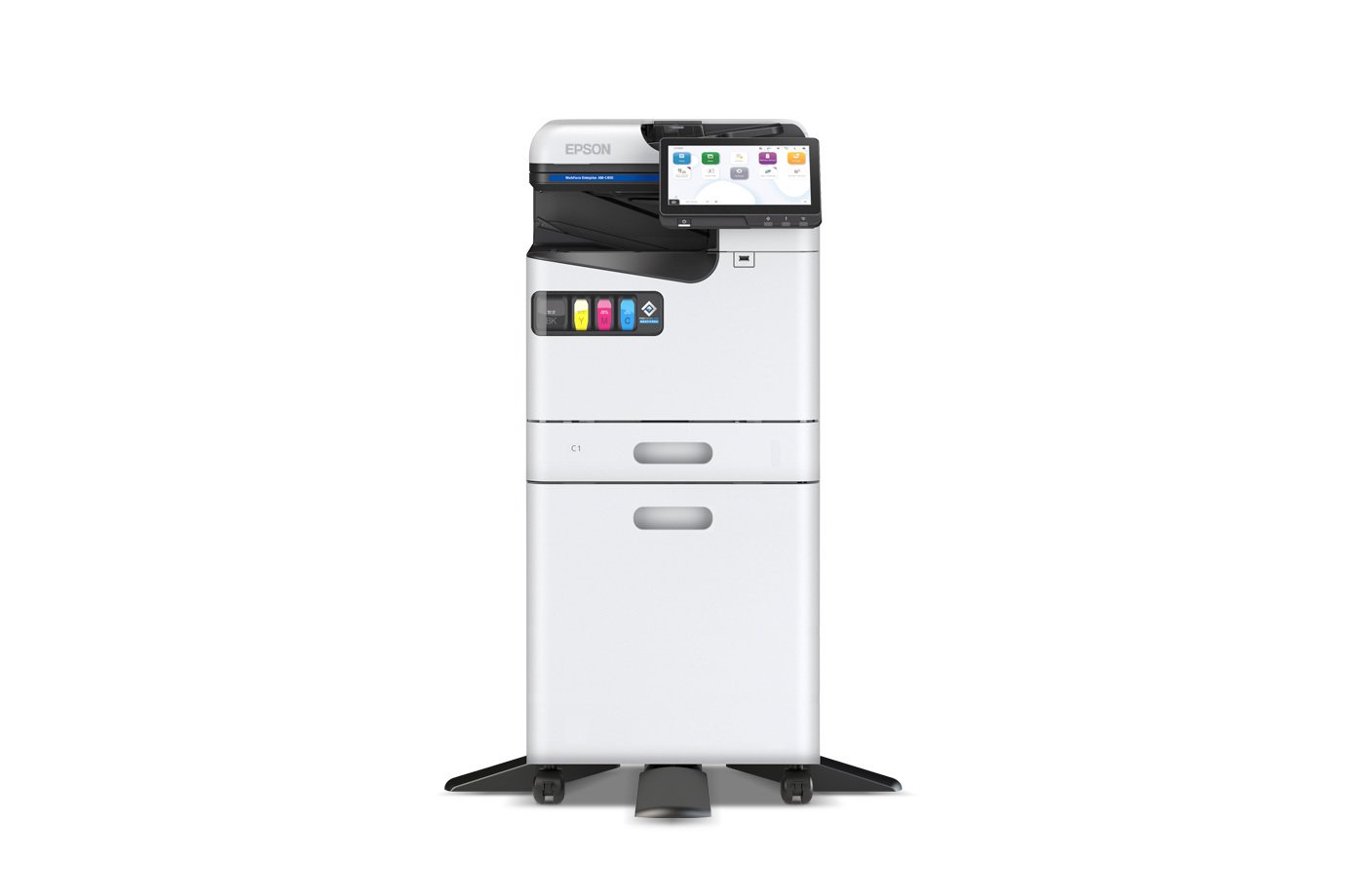 Epson AM-C400 configured as a floor-standing multifunction printer with optional paper cassettes